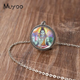2023 New Arrival Fashion Painting India Shiva Ganesha Hindu God Glass Dome Antique Pendant Handmade Jewelry Vintage Necklaces