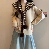 Autumn Winter Shawl Two-piece Set Ancora Red Pullover Sweater for Women Autumn and Winter New Christmas Navy Collar Top Trendy