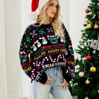 Xmas Outfits Women Full Sleeve Sequins Knit Sweater Warm Soft O Neck Christmas Knitwear Casual Loose Jumpers Pullover Party Look