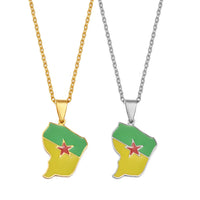 Anniyo French Guiana Map Pendant Necklaces Stainless Steel Guyane Jewelry #004562