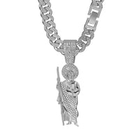 Men Women Hip Hop Saint Jude Pendant Necklace,13mm Cuban Chain Religious Saint Jude Idol Pendants Charm Jewelry 2025 New Arrived