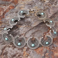 Ethnic Antique Silver Color Moon Choker Necklaces for Women Boho Turquoise Necklace Girls Party Jewelry Gifts
