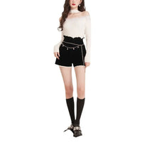 Christmas Theme Splice Design Show Shoulder Knitted Top Winter Hot Sale Of The Season One Shoulder Hanging Neck Slim Fit Body He