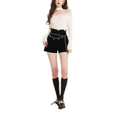 Christmas Theme Splice Design Show Shoulder Knitted Top Winter Hot Sale Of The Season One Shoulder Hanging Neck Slim Fit Body He