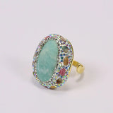 G-G Real Blue Amazonite Tourmaline Colorful CZ Paved Rings Adjustable Handmade Stone Ring Lady Simple Gifts