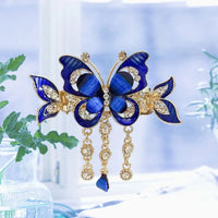 Fashion Elegant Zircon Butterfly Tassel Hairpin Accessories For Women Retro Ethnic Style Small Crab Clip Headwear Jewelry Gift