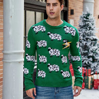 2025 Winter Christmas Men's Knitted Sweater Cartoon Print Full Sleeve O Neck Warm Soft Knitwear Adults Jumper Xmas Look Pullover