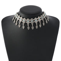 New Fashion Ethnic Style Retro Antique Alloy Carved Rhinestone Women's Neck Chain Choker Necklace Indian Jewelry