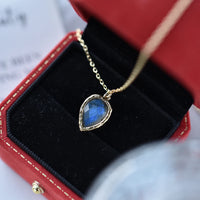 ITSMOS Strawberry Labradorite 14k Gold Plated Pendant Necklace Faceted Gemstone Aquamarine Energy Pendant Jewelry Gift for Women