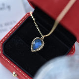 ITSMOS Strawberry Labradorite 14k Gold Plated Pendant Necklace Faceted Gemstone Aquamarine Energy Pendant Jewelry Gift for Women
