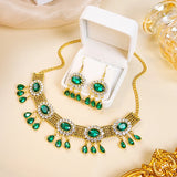 Luxury Retro Crystal Bridal Jewelry Sets for Women Ethnic Indian Gold Plated Wedding Necklace Earrings Sets Valentine's Day Gift