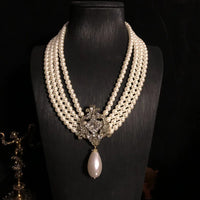 Vintage palace style multi-layer pearl necklace set with gems and diamonds to do old gold choker earrings stud earrings sweater