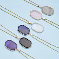 Natural Crystal Stone rose quartz amethyst geometric figure agate Pendant Necklace Stainless Steel gold Chain Gemstone Jewelry