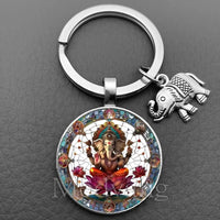 Sacred Elephant Ganesha Keychain Buddha keychain and key ring God Of Wealth Elephant glass key ring men and women bag decoration