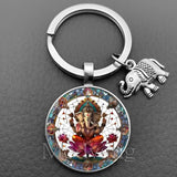 Sacred Elephant Ganesha Keychain Buddha keychain and key ring God Of Wealth Elephant glass key ring men and women bag decoration