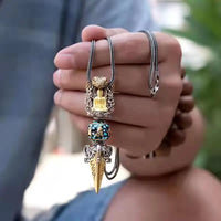 Buddhist Shakyamuni Dharma Vessel Exorcism Vajra Pendant Necklace for Men Women Religious Amulet Necklace Jewelry Accessory Gift