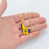 Anniyo 3.1cm Barbados Map Flag Pendant Necklaces Barbados Maps Caribbean Sea Jewelry Stainless Steel Material @098321B