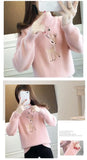 2023 Christmas Sweater Women Faux Mink Cashmere Half High Collar Pullover Fleece Winter Clothes Embroidery Deer Warm Jumper