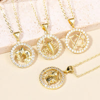 12 Zodiac Signs Necklace Copper Gold Plated Zodiac Signs Pendant Chain Ladies Necklace Birthday Jewelry Ladies Jewelry