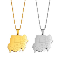 Anniyo Republic of the Sudan Map and Cities Pendant Necklace North Sudan Jewelry @214521