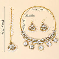 Luxury Gold Color Round Crystal Jewelry Set Vintage Earring Necklace Forehead Headdress Dubai Bridal Wedding Jewelry Accessories