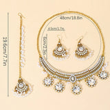 Luxury Gold Color Round Crystal Jewelry Set Vintage Earring Necklace Forehead Headdress Dubai Bridal Wedding Jewelry Accessories