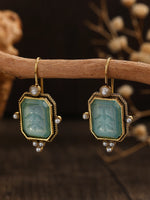 Elegant Vintage Geometric Pearl Pendant Drop Earrings Women Exquisite Hanging Piercing Earring Wed Bridal Jewelry Gift