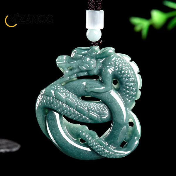 High-grade Natural Jadeite Blue Water Dragon Pendant Beautifully Carved Fashion Men's and Women's Jade Necklace Lucky Charm Gift
