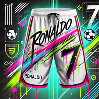 Classics AI Design Printed Ronaldo Graffiti Oversized Football Shorts Sweat-Wicking Quick-Drying for Daily Training Beach shorts