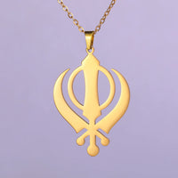 Dawapara Sikhism Necklace Khanda Kirpan Sword Symbol Religious Protection Amulet Stainless Steel Jewelry