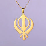 Dawapara Sikhism Necklace Khanda Kirpan Sword Symbol Religious Protection Amulet Stainless Steel Jewelry