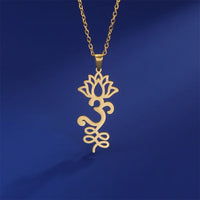 EUEAVAN Lotus Flower Yoga Pendant Necklace Stainless Steel Om Unalome Symbol Necklaces for Women Men Buddhist Amulet Jewelry