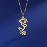 EUEAVAN Lotus Flower Yoga Pendant Necklace Stainless Steel Om Unalome Symbol Necklaces for Women Men Buddhist Amulet Jewelry