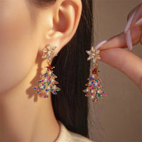 Fashion Christmas Tree Zircon Crystal Star Silver Color Earrings Stud Dangle Xmas Jewelry Women Party Gift