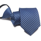 Zipper Ties For Men Women Striped Mens Tie For Business Wedding Skinny Neck Tie Casual Slim Blue deep Light navy blue Necktie