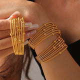 New Multi-Layer Cuff Bracelets For Women Stainless Steel Beaded Gold Plated Round Wristband Women Bangles Charm Jewelry Gift