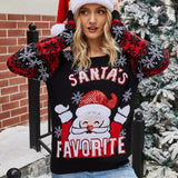 2025 Winter Women Christmas Knitted Sweater Santa's Favorite Print Pullover Full Sleeve O Neck Loose Soft Jumpers Xmas Look Wear