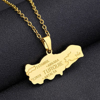 2024 New fashion stainless steel Turkish map necklace for women and men couples ethnic style accessory collarbone chain annivers