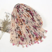 Fashion Printing Flower Tassel Shawl Cotton Viscose Scarf Women Beach Sunscreen Shawl Muslim Hijab Wrap Headscarf 180*90cm