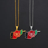 Anniyo Afghanistan Map Flag Pendant Necklaces Afghan Stainless Steel Jewelry for Women Men Girls #298321