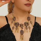 Halloween Jewelry Set Punk Retro Statement Alloy Skull Tassel Necklace and Earrings Women's Party Accessories