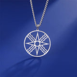 EUEAVAN Assyrian Star Necklace Stainless Steel Sun God Shamash Symbol Pendant Necklaces for Men Protection Amulet Jewelry Gifts