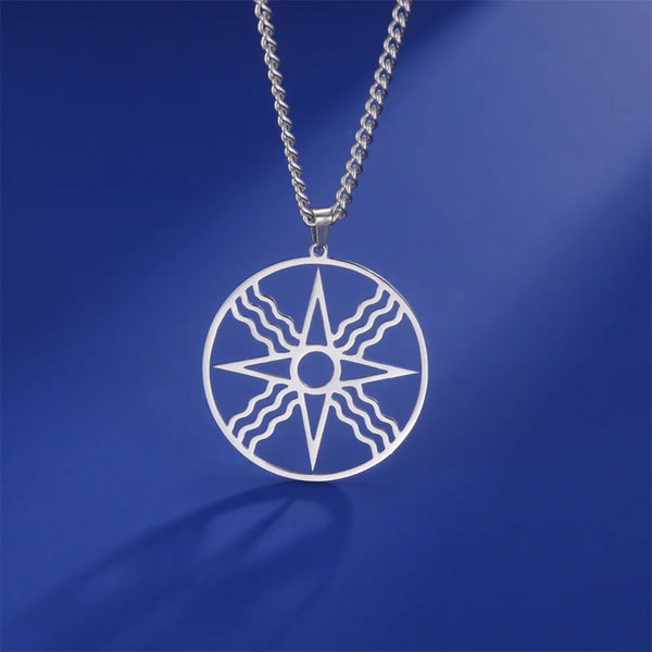 EUEAVAN Assyrian Star Necklace Stainless Steel Sun God Shamash Symbol Pendant Necklaces for Men Protection Amulet Jewelry Gifts