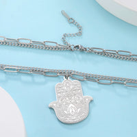 Dawapara Stainless Steel Fatima Hamsa Hand Egyptian Evil Eye Pendant Necklace Success and Protection Lucky Amulet