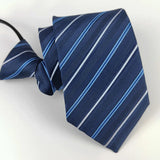 Zipper Ties For Men Women Striped Mens Tie For Business Wedding Skinny Neck Tie Casual Slim Blue deep Light navy blue Necktie
