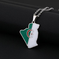Africa Algeria Map Flag Pendant Necklace Stainless Steel Gold Steel Color Algérie Men Women Country Map Jewelry Patriotic Gift