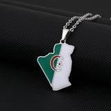 Africa Algeria Map Flag Pendant Necklace Stainless Steel Gold Steel Color Algérie Men Women Country Map Jewelry Patriotic Gift