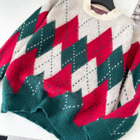 SINGREINY Christmas Style Knitting Warm Sweater O Neck Long Sleeves Argyle Design Loose Pullovers 2025 Autumn Casual Women Tops
