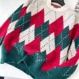 SINGREINY Christmas Style Knitting Warm Sweater O Neck Long Sleeves Argyle Design Loose Pullovers 2025 Autumn Casual Women Tops