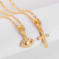 Anniyo Small Size Charm Eye Cross Stone Pendant Necklace Women Girls Trendy Birthday party Items,Factory Wholesale Price #201709
